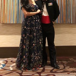 Floral laces blue gown